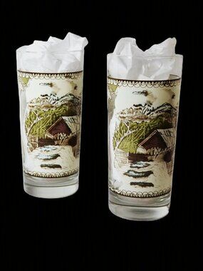 Vintage Johnson Brothers Ice Teal Glasses Set Of 2 Covered Bridge England